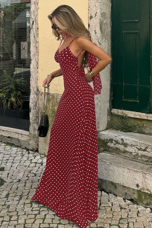 Polka Dot Backless Slim Fit Slip Dress