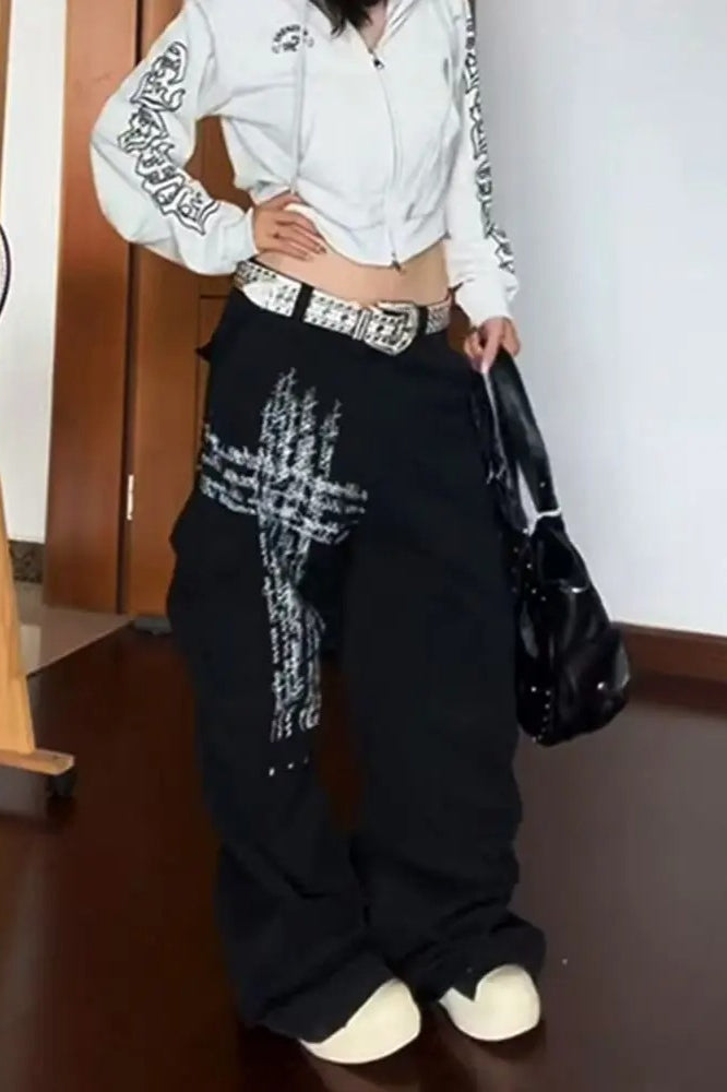 Letter Print WideLeg Baggy Jeans