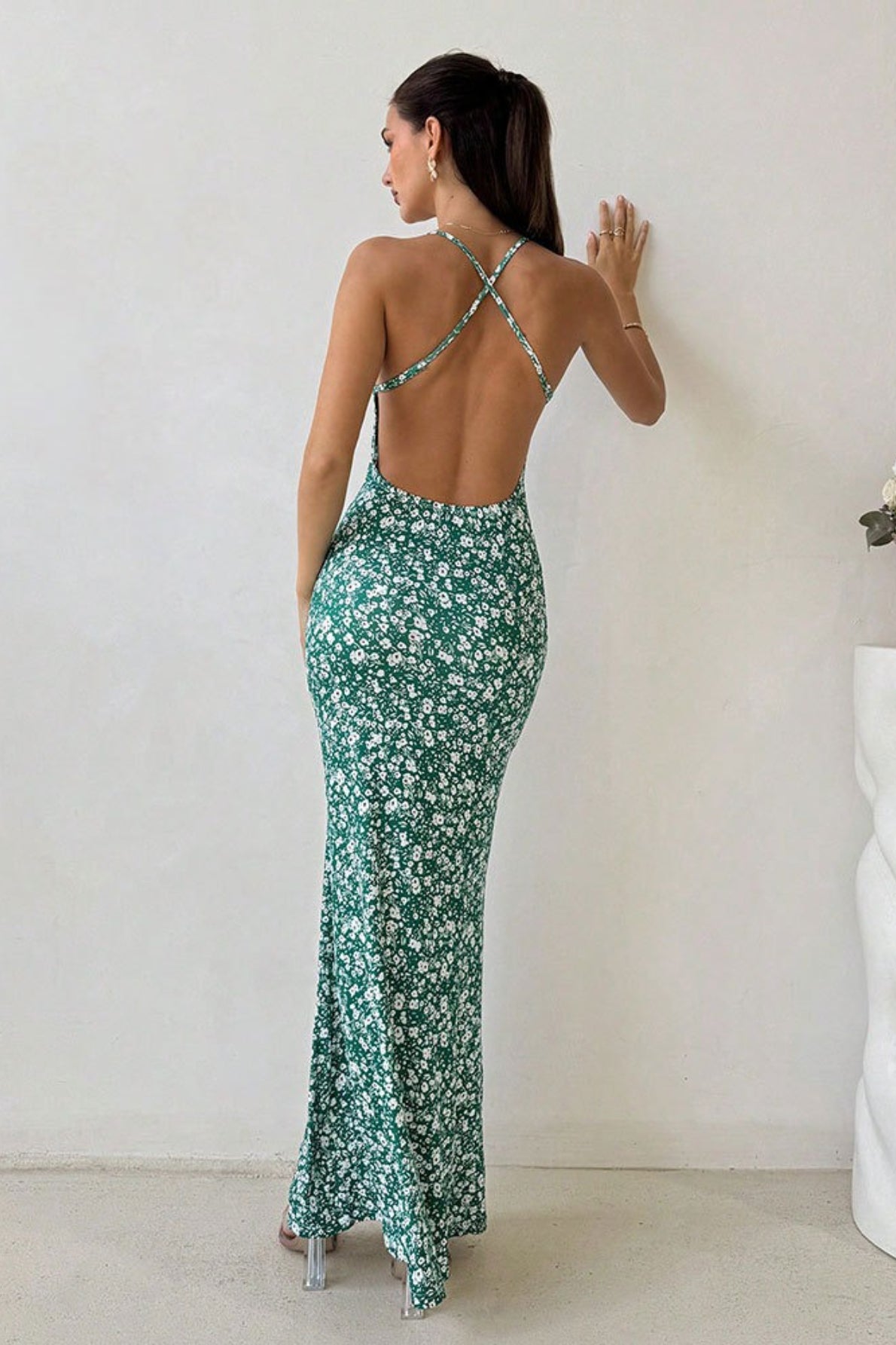 Backless Mermaid Strap Long Floral Dress