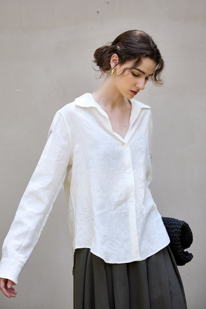 Linen V Neck Relaxed Blouse