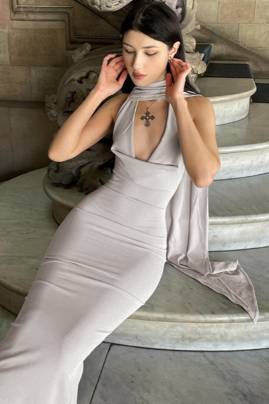 Cut Out Back Ruched Reception Dress