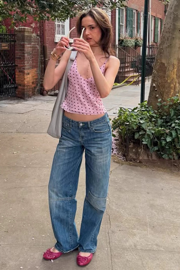 Sexy Polka Dot VNeck Cami Crop Top