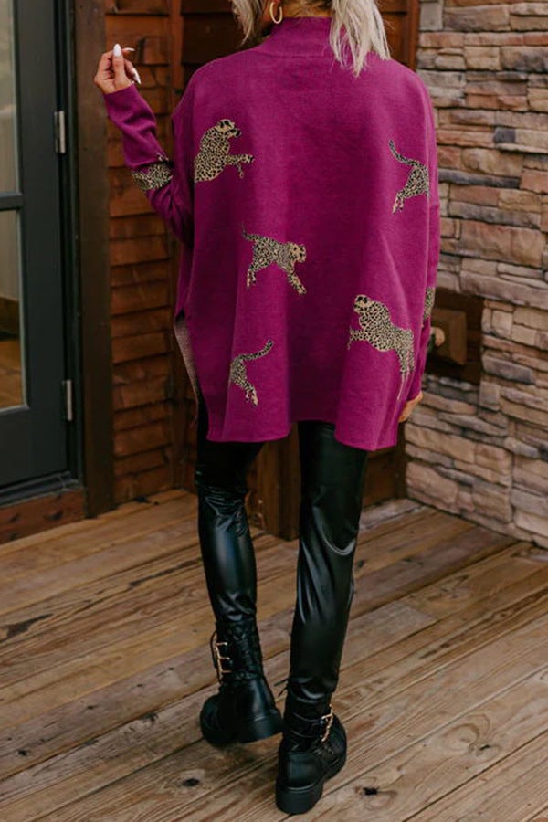 casual vintage tiger and leopard print long sleeve tops