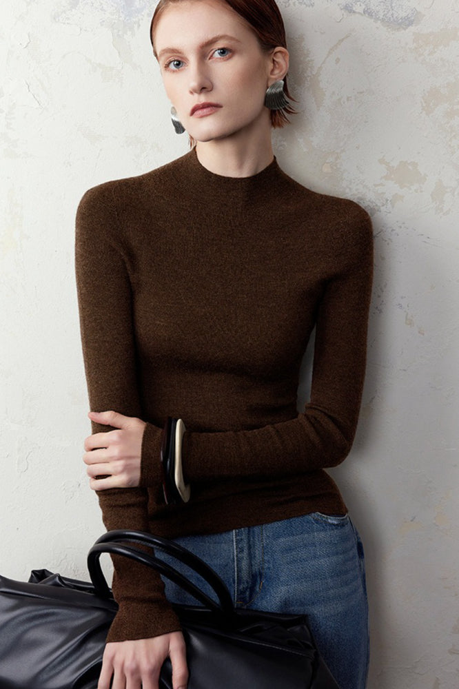 Wool Mock Neck Thermal Slim Long Sleeve Base Layer