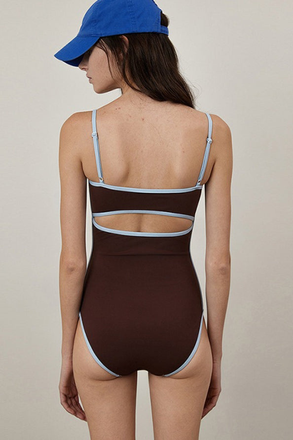 Romantic Cutout Backless Color Block One Piece Swimwear