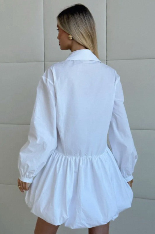 Puff Sleeve Buttoned Mini Dress
