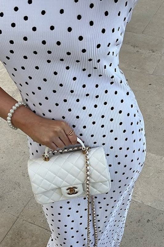 White Polka Dot Round Neck Maxi Dress 3