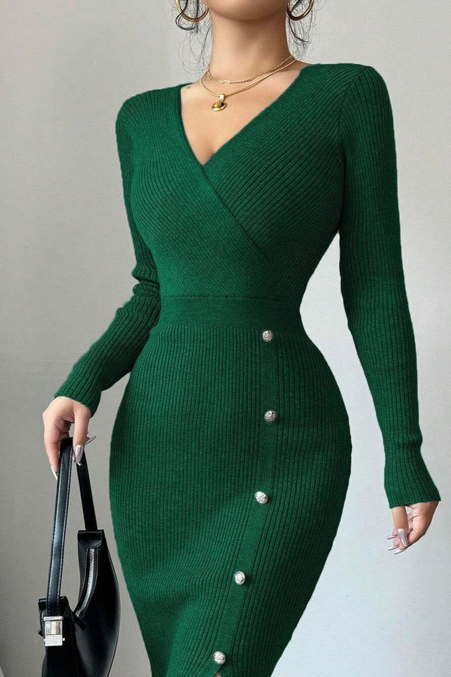 Slim Fit Midi Knit Sweater Dress 17