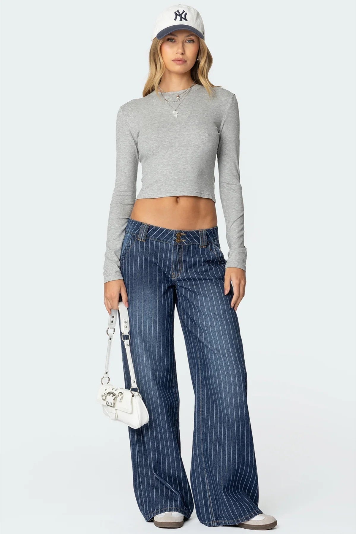 Low-Rise Striped Vintage Wide-Leg Denim Jeans