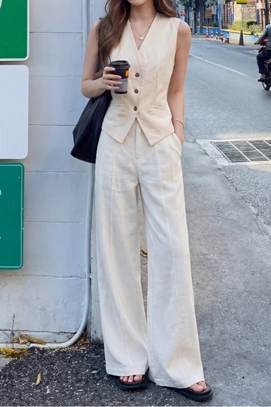 Linen Tailored Relaxed Straight Leg Pants