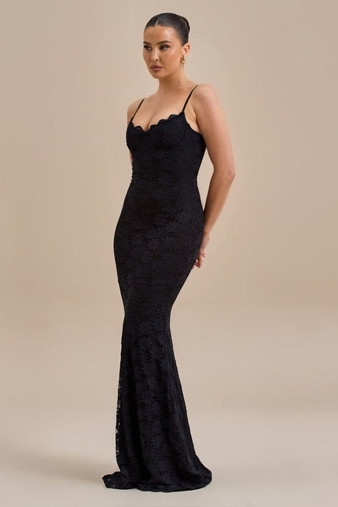 Backless Bodycon Cami Maxi Lace Dress