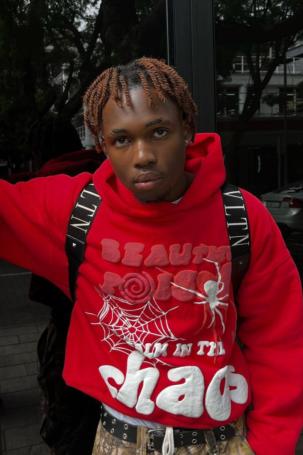 Loose Hip-hop Spider Web Print Hoodie