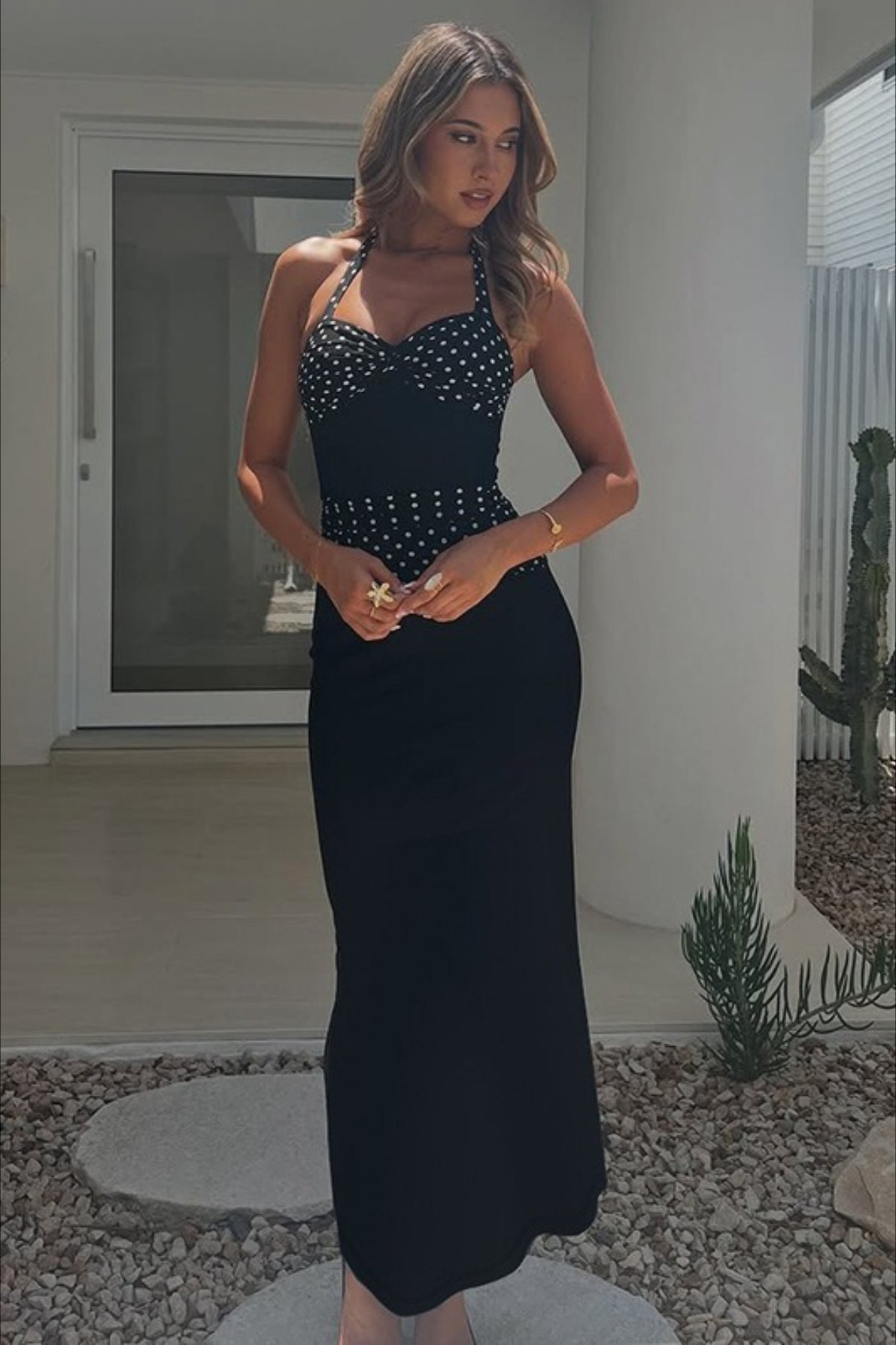 Sexy U Neck Backless Tie Polka Dot Halter Party Dress