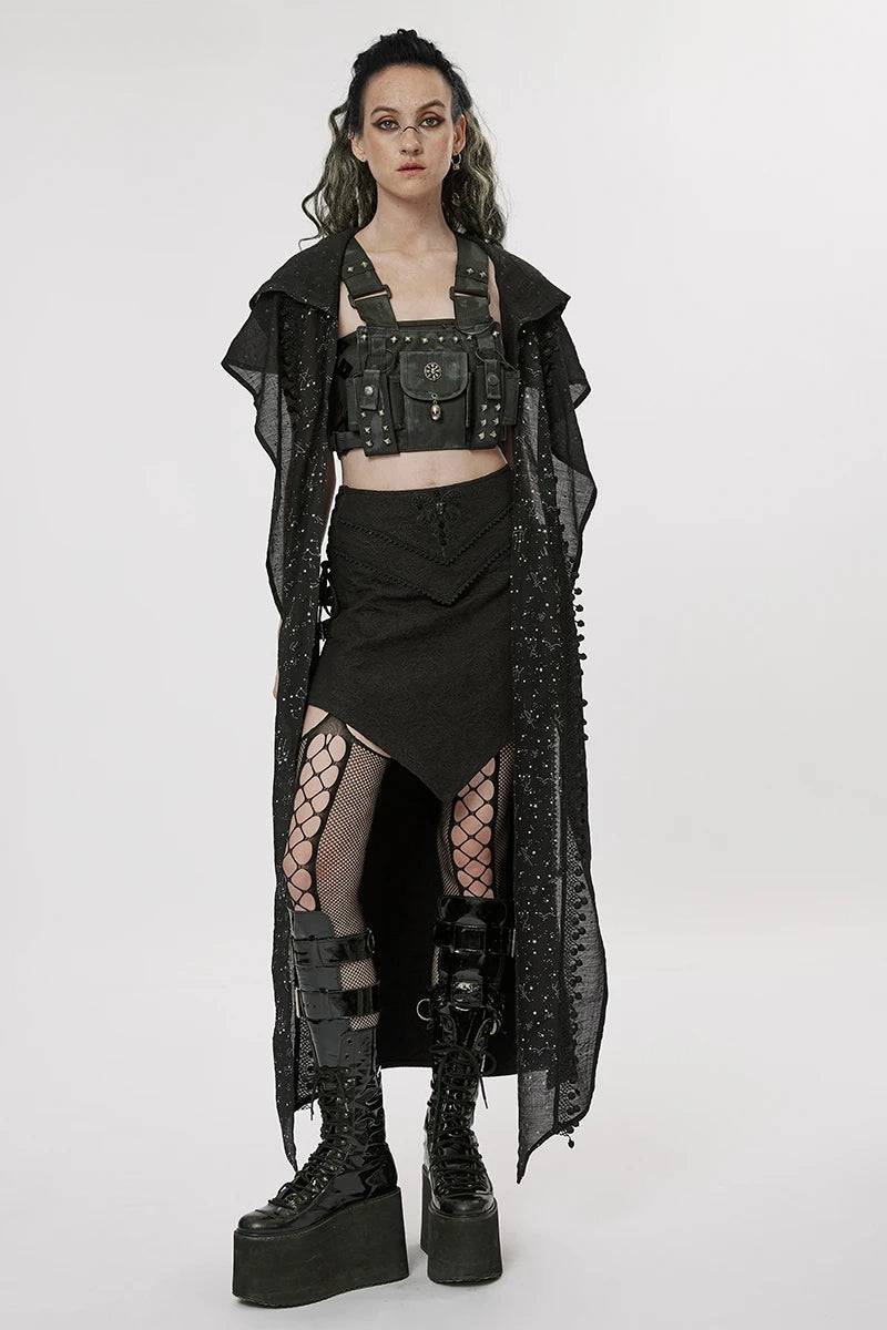 Women's Gothic Style Ashaped Design Jacquard Dark Asymmetrical Personality Sexy Long Skirt