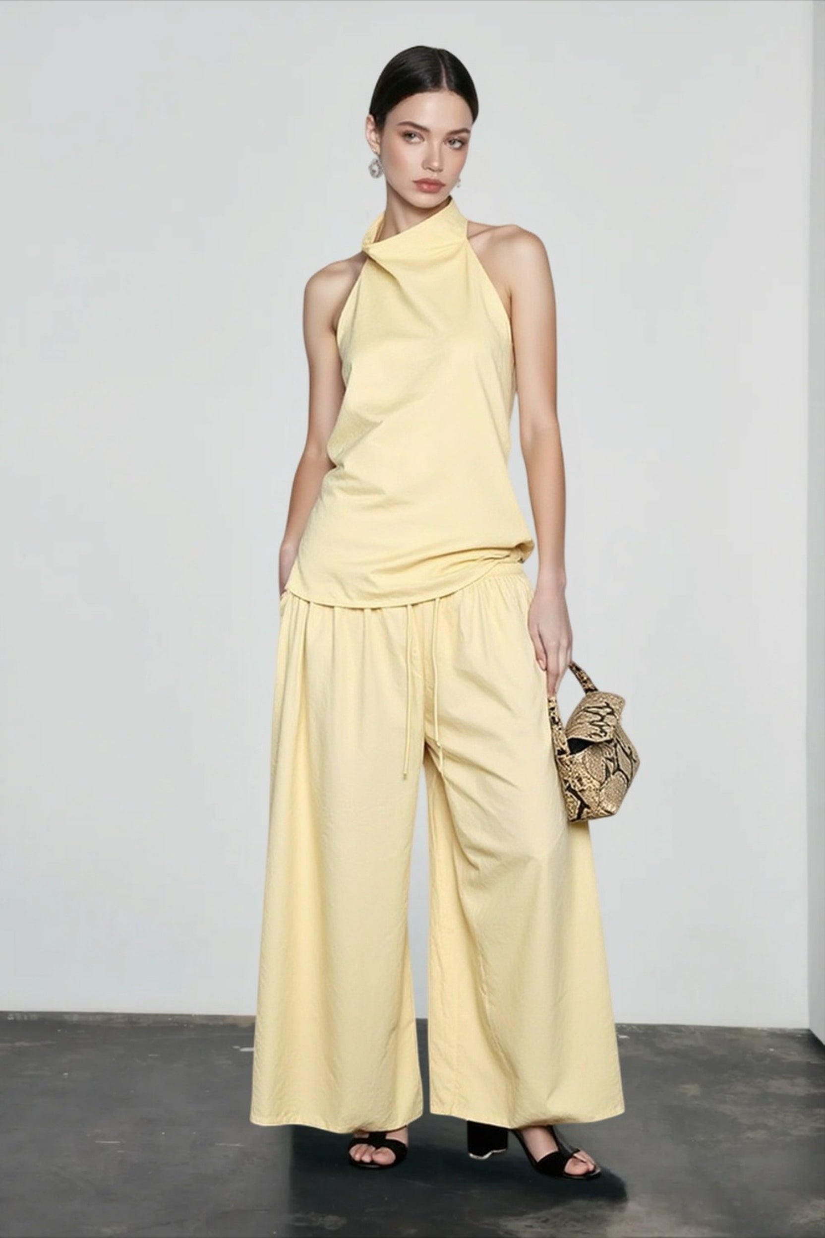 Halter backless tie waist pants vacation set