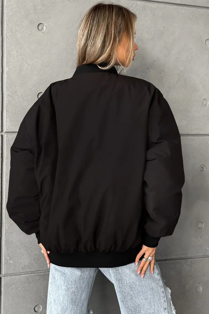 Loose Zip-up Bomber Cotton Jacket
