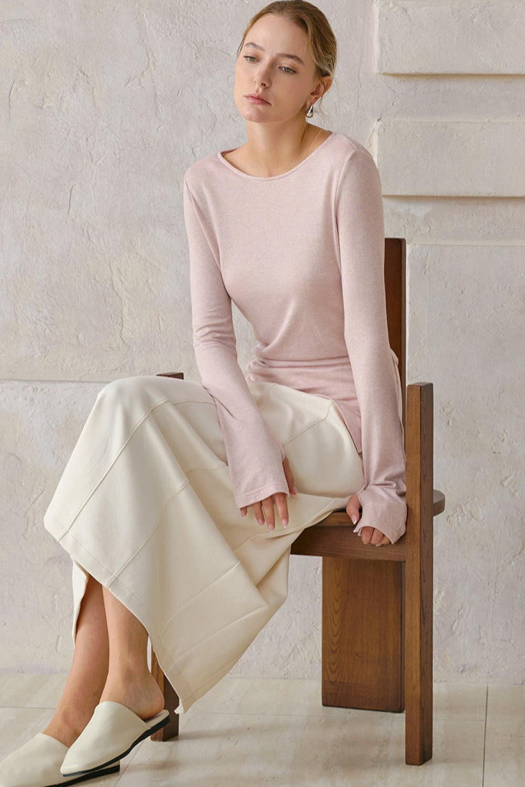 Stylish Wool Tencel Asymmetrical Hem Fitted Base Layer