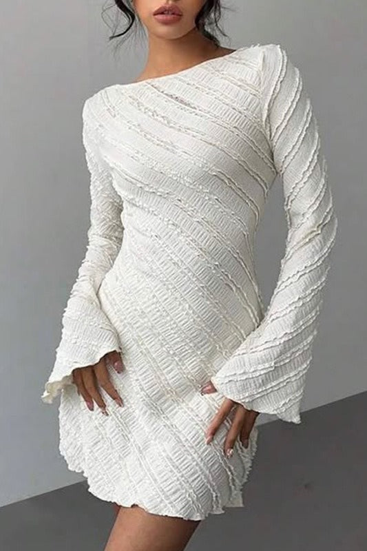 White Boat Neck Backless A-Line Sweater Dress