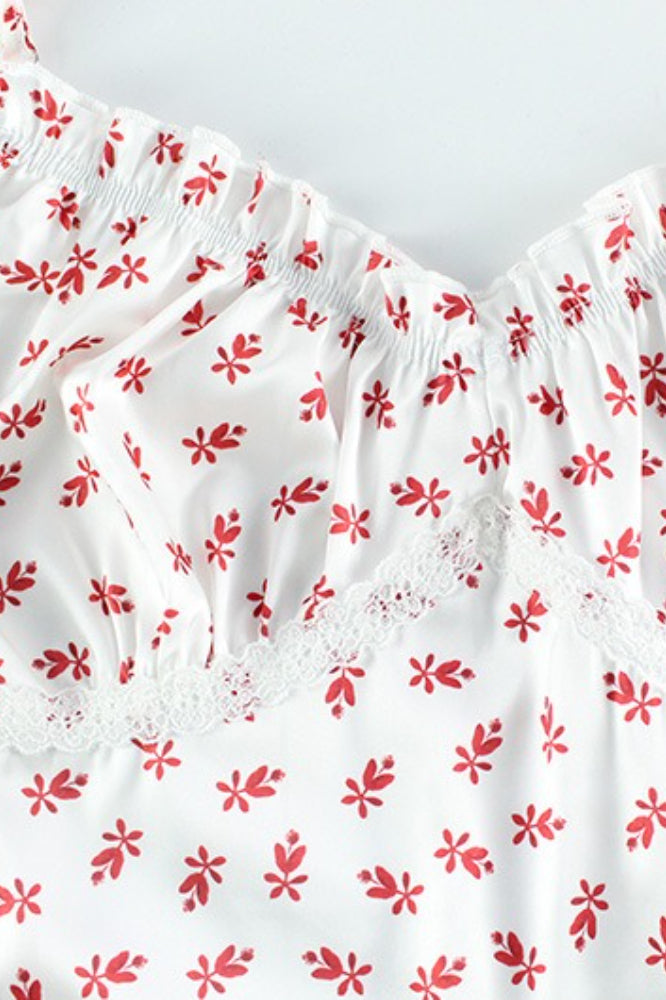 Lace Trim Spaghetti Strap Slim Floral Dress