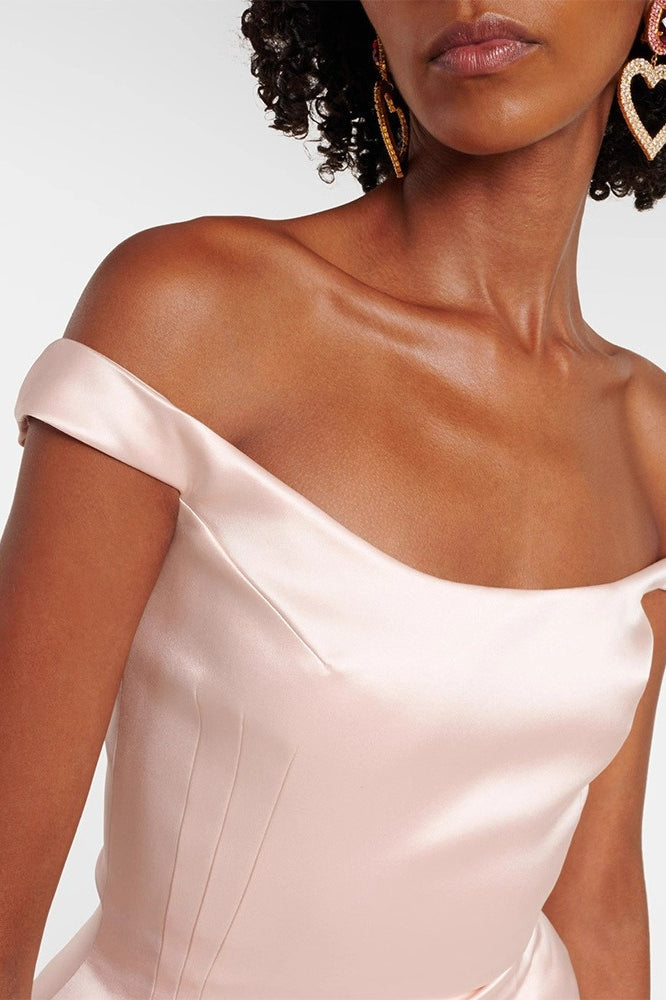 Satin OffShoulder Elegant Cocktail Mini Silk Dress