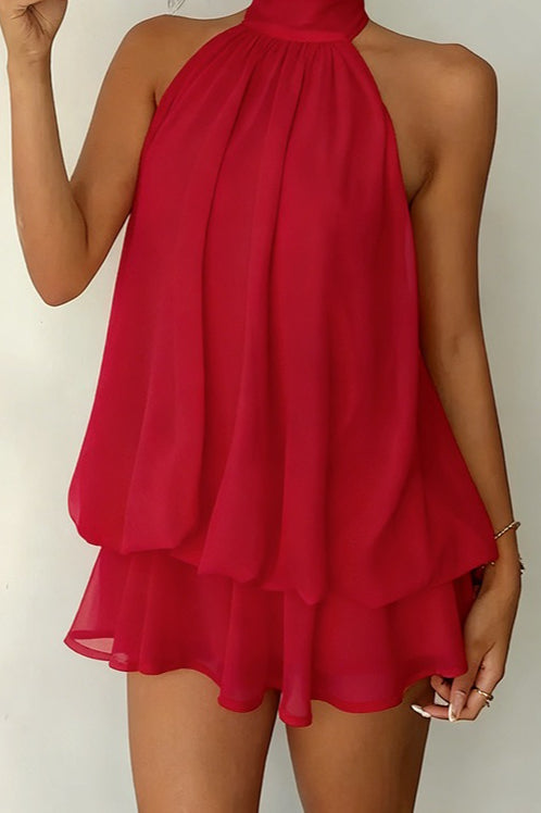 Backless Halter Tie Waist Ruffled Bodycon Mini Dress 15