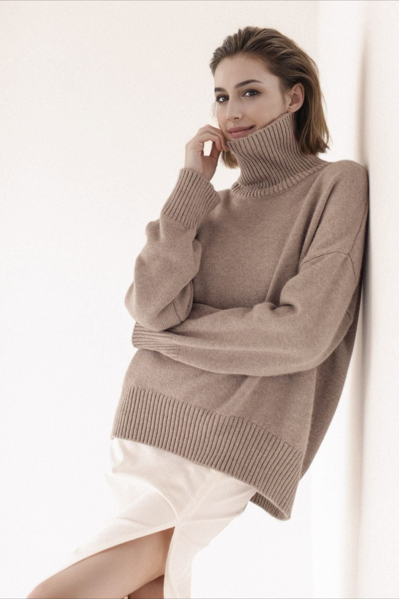 Versatile Solid Turtleneck Euro Sweater