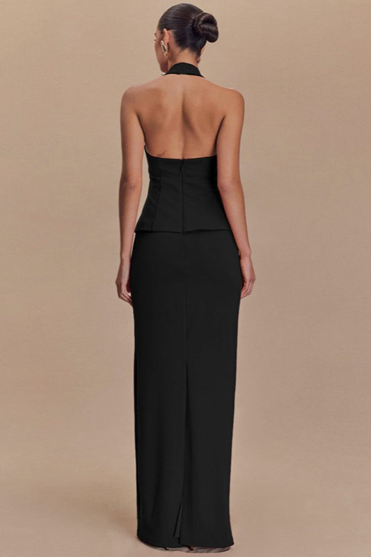 Halter Backless Maxi With Side Slit Dress 3