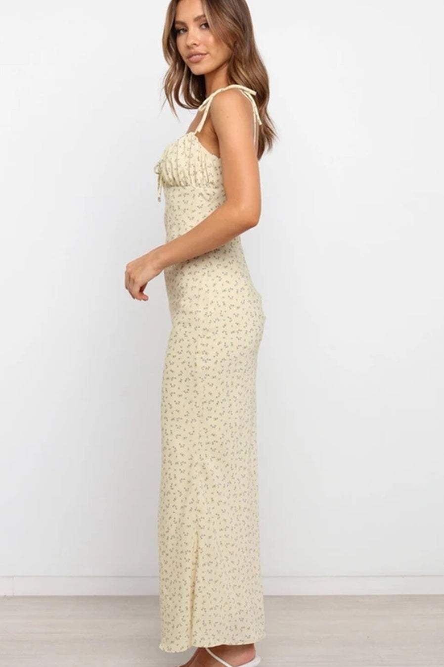 Floral Ruched Backless Tie Cami Mermaid Maxi Bodycon Dress