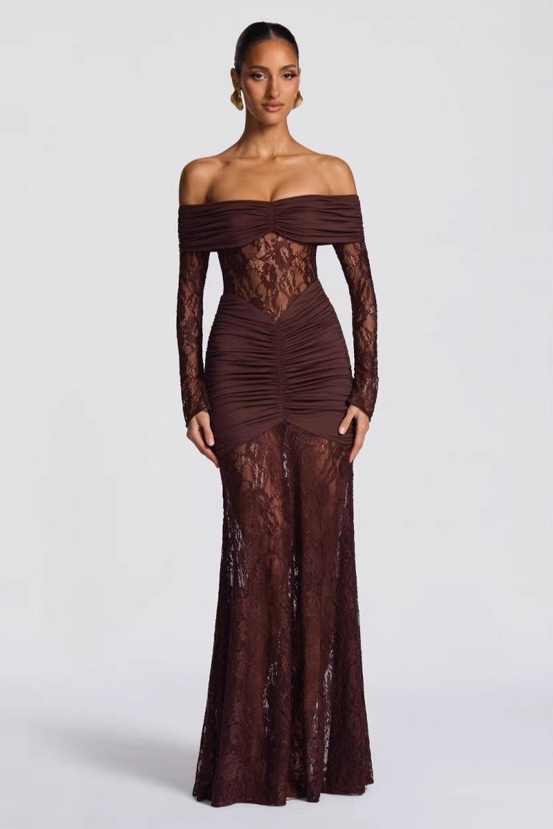 Black Lace Slim Maxi Elegant Party Dress