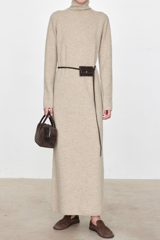 High Neck Flocked Slouchy Knit Dress 12