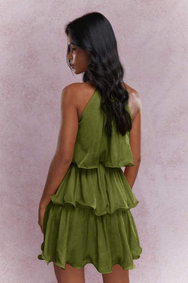 Halter Neck Tiered Ruffle Mini Dress 6