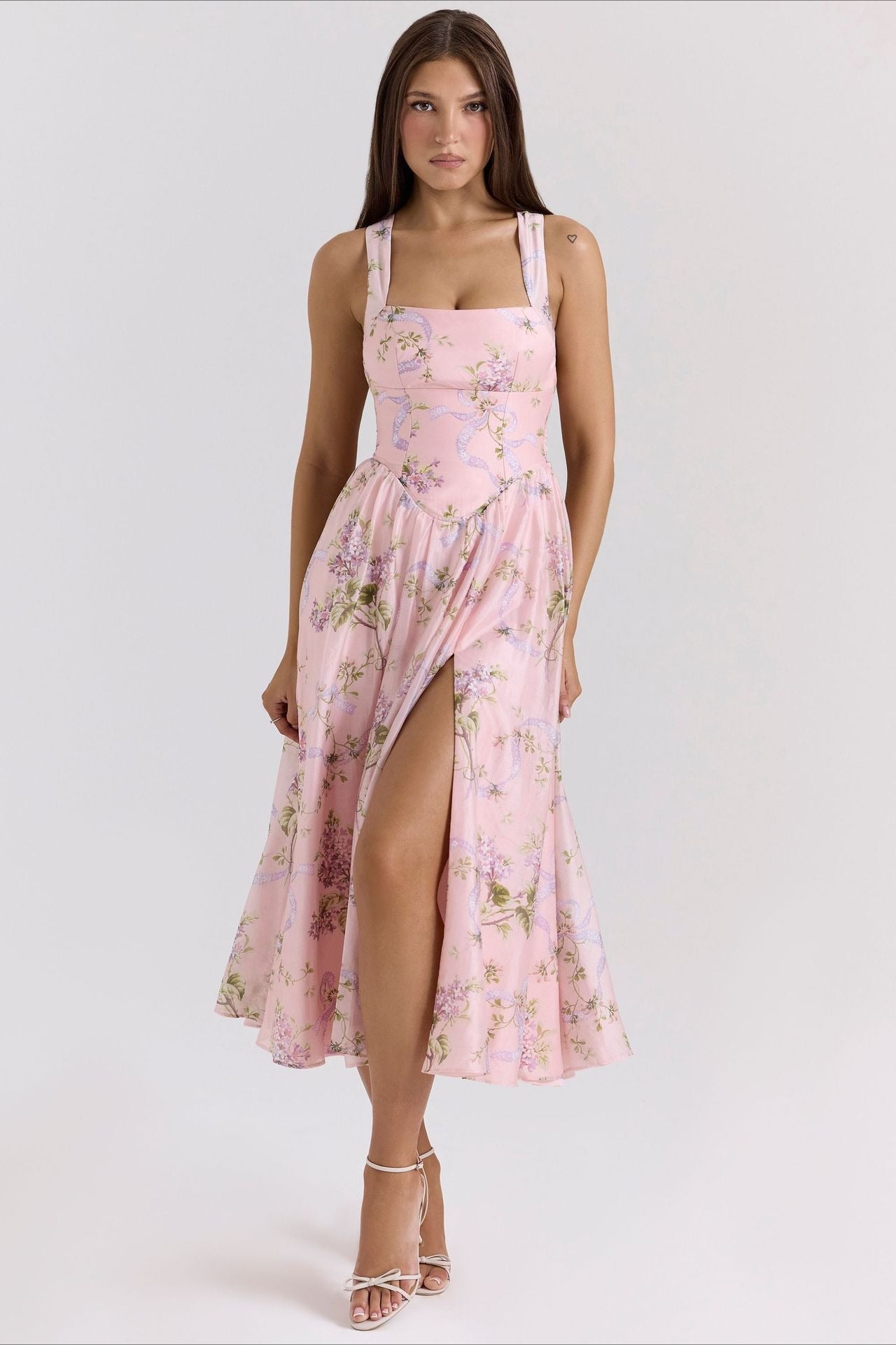 Printed Halter Slim Split Slip Dress