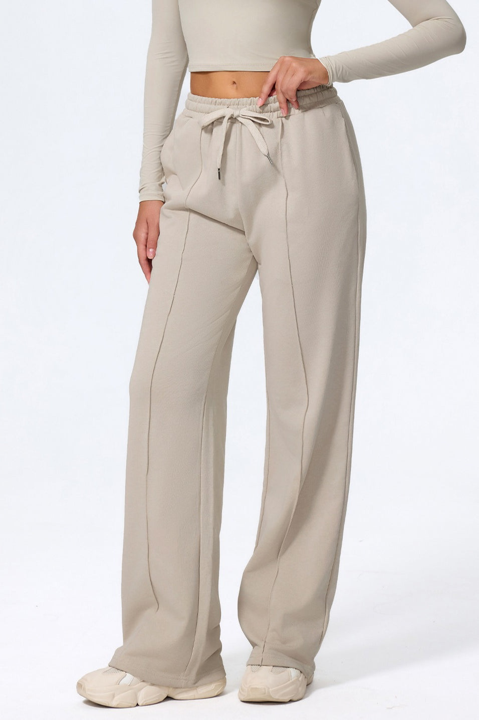Relaxed Straight Leg  High Waist Knit Pants