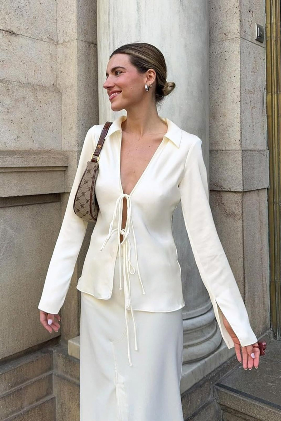 Satin Tie Front Blouse