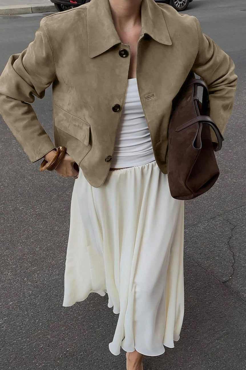 Solid Buttoned Long-Sleeve Casual Jacket