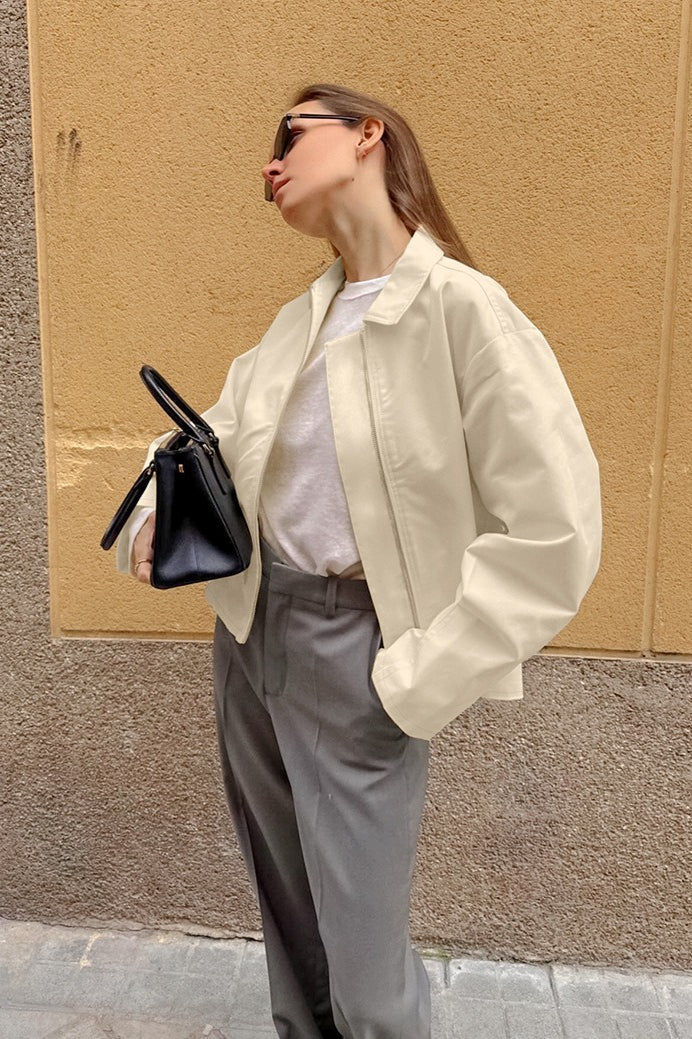 Khaki Cotton Lapel Casual Jacket