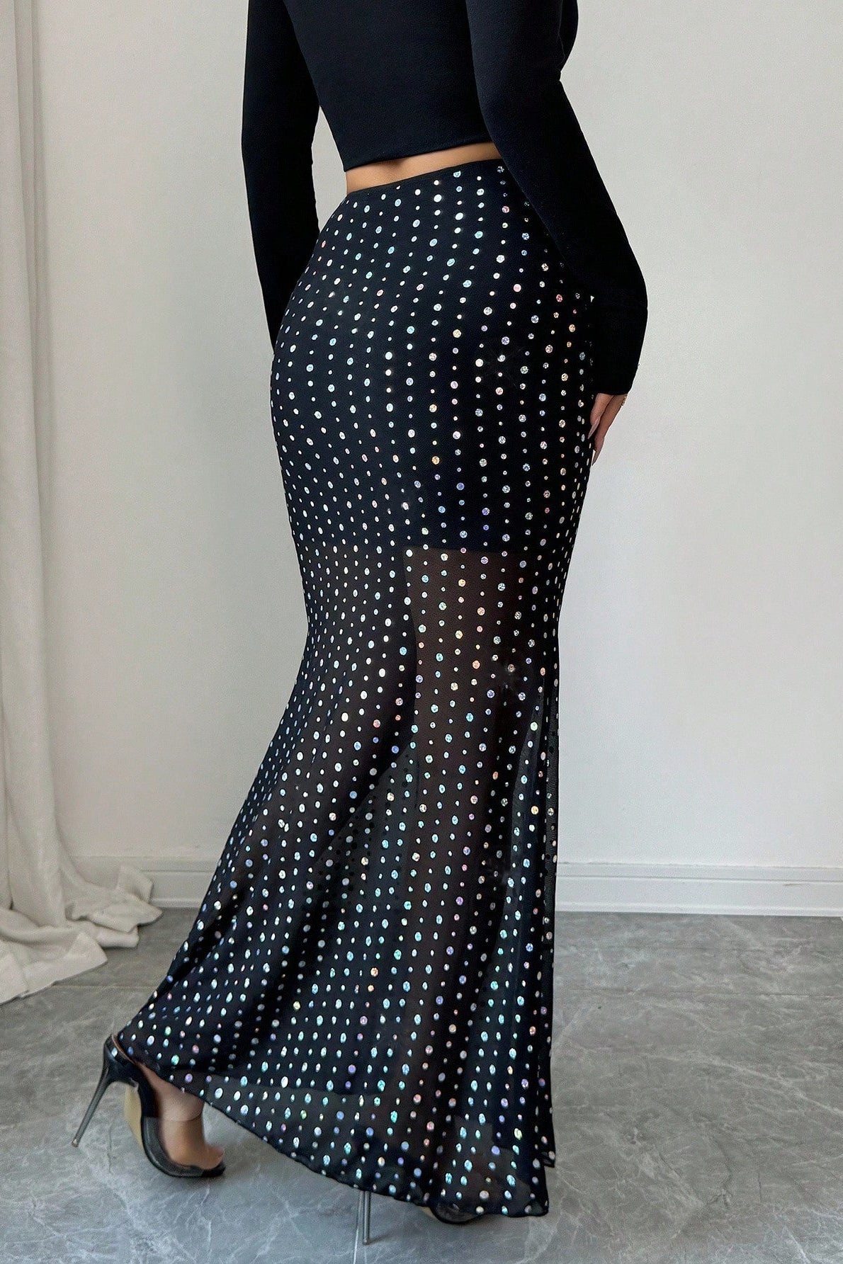 High-Waist Mesh Bodycon Skirt