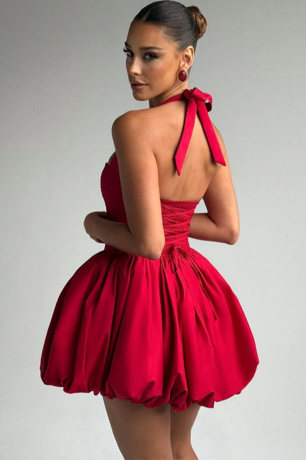 Halter Tie Bow Puffy Tulle Hem Mini Dress 16