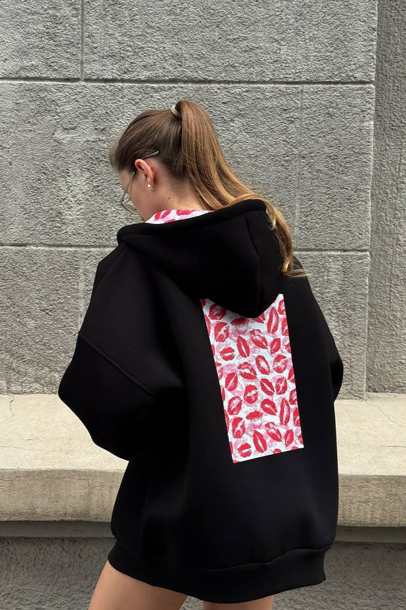 Oversized Boyfriend Lip Print Hoodie