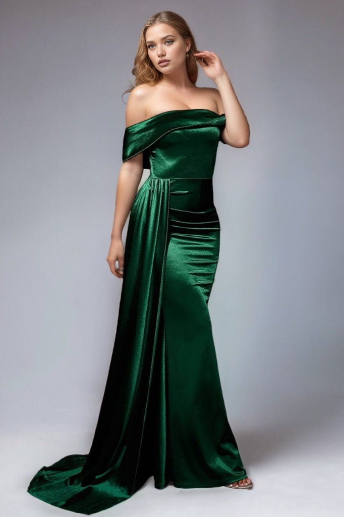 Solid Satin OffShoulder Strapless High Waist Formal Dress