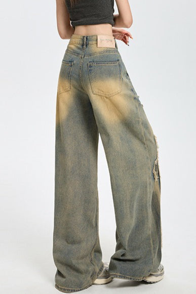High Waist Distressed Wide Jeans