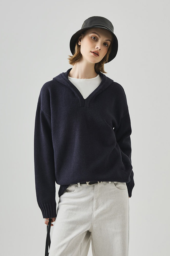 Slouchy VNeck Hooded Sweater