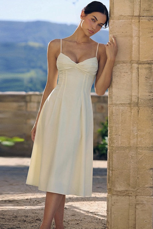 Solid Corset Low Cut Strappy Party Dress