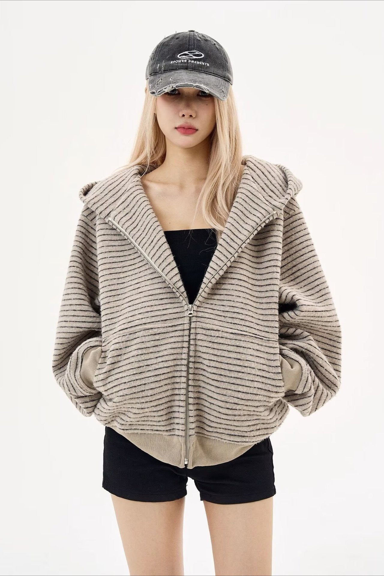 Black Knit Dual-Zip Mesh Fingerloop Hoodie
