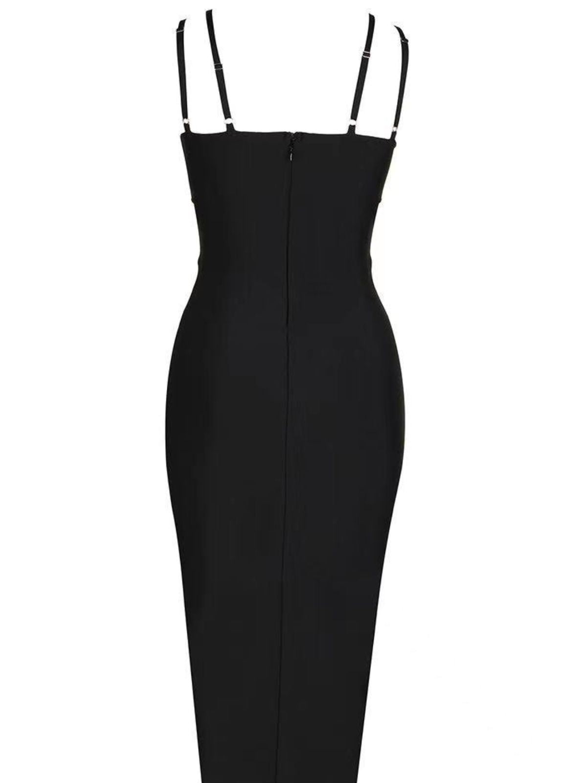 Strap Pearl Embellished Sweetheart Cutout Bandage Midi Dress
