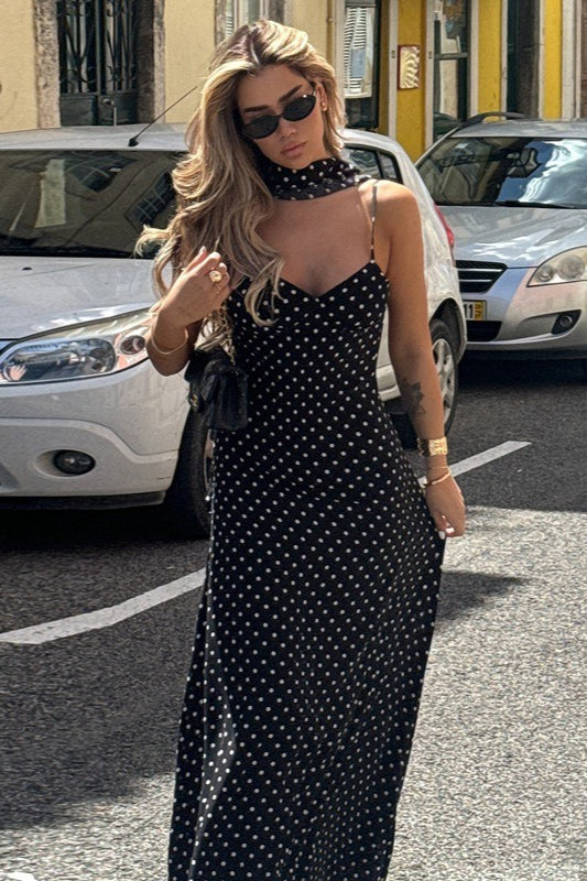 Polka Dot Backless Slim Fit Slip Dress