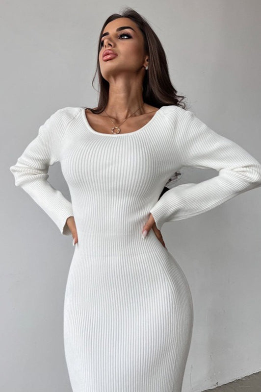 White Slim Convertible Backless Sweater Dress 3