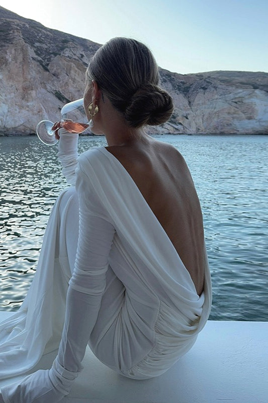 High-End Long Sleeve Backless Slim Party Dress