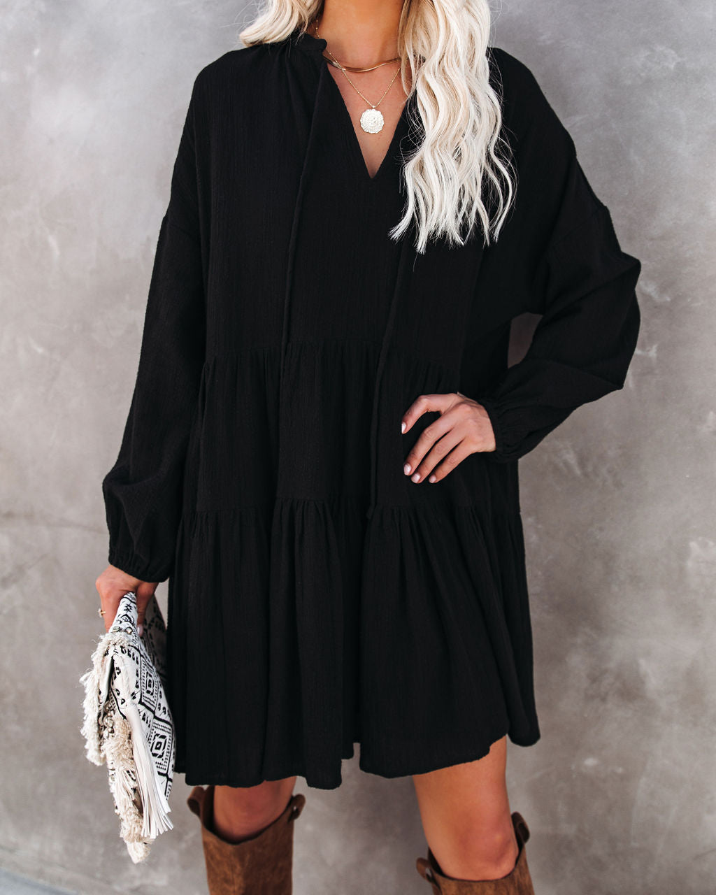 From Autumn To Spring Cotton Babydoll Dress Black