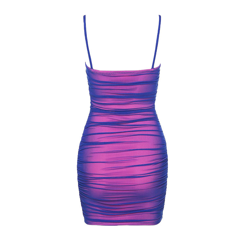 Rose Spaghetti Strap Mesh Ruched Bodycon Slip Mini Dress